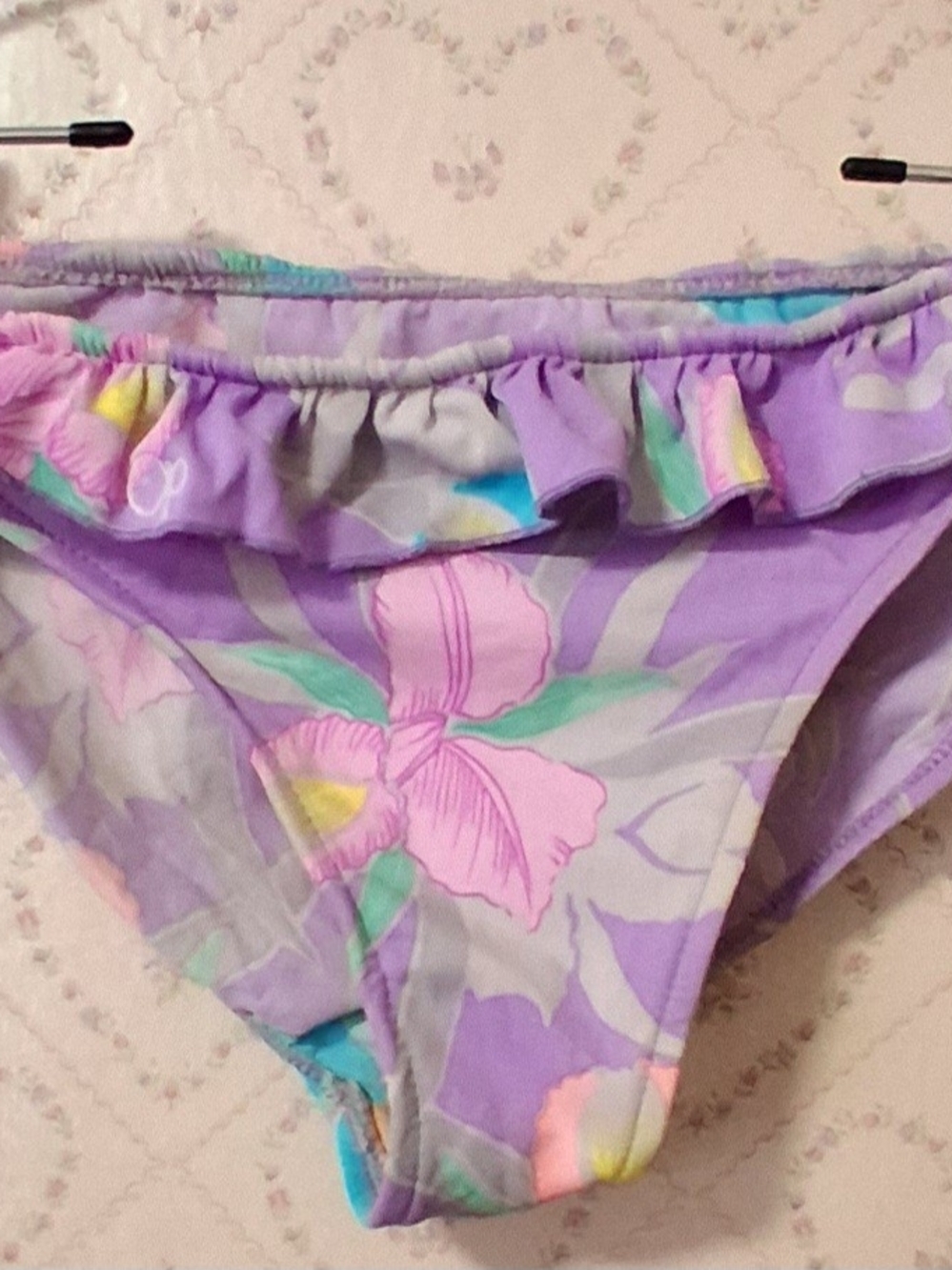 vintage OP Girls' Lavender Floral Ruffle Bikini set